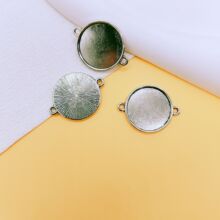 DIY復古鋅合金飾品配件 20mm雙吊圓形時光寶石底托掛件 廠家直銷