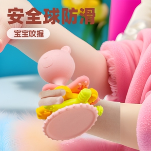 亞馬遜熱賣新款小熊兒童搖鈴牙膠益智抓握可咬嬰兒牙膠磨牙棒