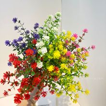 跨境人造綠植仿真花5叉尤加利茶花家居桌擺婚慶戶外陽台植物裝飾