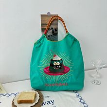 日系果凍刺綉環保布袋女ball chain新款刺綉尼龍手提包單肩