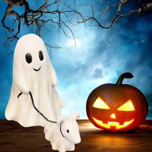 羳¿Halloween Ghost Walking Dog Statuef}`[