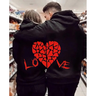 Love Heart Printed Couple Hoodies Set Women Men Sweatshirt