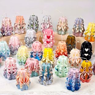 手工雕刻雕花蠟燭德國手藝手工生日紀念品禮物香薰擺件創意氛圍感