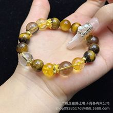 金霸大綜合天然金虎眼石黃水晶設計手鏈女款原石茶晶水晶手串批發