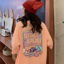 潮牌中長款前后字母印花短袖T恤女2022春夏季新款寬松顯瘦上衣潮