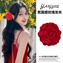 立體玫瑰花大號抓夾花朵頭飾新款后腦勺鯊魚夾發夾盤發頭花發飾女