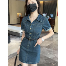 港風復古氣質牛仔連衣裙女夏季新款高級感小眾收腰顯瘦字短裙子