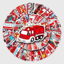 50張消防車塗鴉個性卡通跨境兒童獎勵手賬DIY滑板行李箱貼紙防水