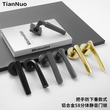 房門鎖黑色58分體鎖家用卧室內灰色靜音通用門鎖木門鋁合金執手鎖