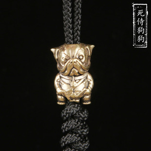 復古黃銅死侍狗狗傘繩墜創意EDC刀墜手工配飾吊墜鑰匙扣掛件串珠