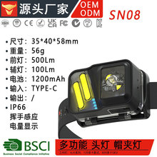 斜杠少年頭帽燈戶外強光頭燈長續航TYPE-C充電釣魚感應廠家定制