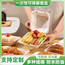 一次性餐盒漢堡盒外賣便當打包盒紙漿可降解可頌蛋糕水果盒子鎖盒