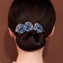 藍色花朵盤發器女抖音同款高端扭扭夾氣質懶人丸子頭盤發桿頭飾品