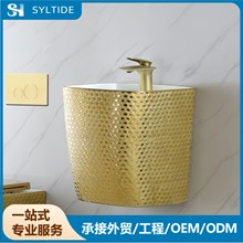 豪華金色洗手盆酒店工程豪華場所輕奢電鍍金色掛壁式陶瓷洗手盆