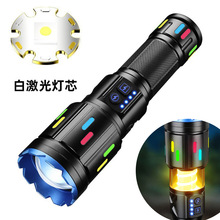 跨境PM60伸縮變焦白激光強光手電筒 戶外照明多功能LED露營手電筒