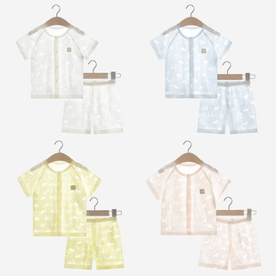 嬰兒短袖套裝夏季男童女幼兒薄款衣服兒童開衫分體兩件套寶寶夏裝