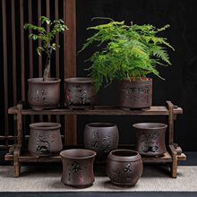 紫砂陶瓷花盆批發 室內梅蘭竹菊刻字 家用創意菖蒲辦公室文竹盆景