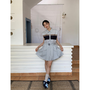 NEIHE內赫度假風海邊氛圍感撞色拼接花邊中長款連衣裙女夏252670