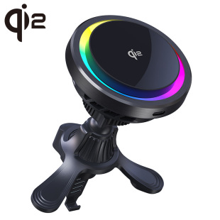 KC QI2半導體制冷磁吸車載無線充電器LED炫彩燈適用蘋果手機支架