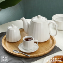 茶壺定制 跨境豎紋浮雕純白杯碟北歐風簡約下午茶咖啡杯套裝陶瓷