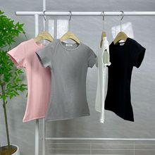 安卡芙顯身材正肩T恤女時髦涼感辣妹收腰修身圓領彈力短袖上衣
