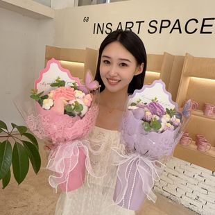 母親節禮物毛線花束成品手工鈎針編織花送媽媽康乃馨花束