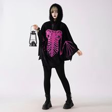 萬聖節成人女骷髏印花骨架斗篷服飾衣服辣妹裝扮