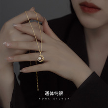 榕樹下S925銀項鏈女貝珠合成珍珠月亮鑲鑽鏤空小清新月牙鎖骨鏈潮