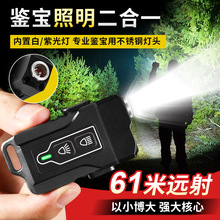 專業鑒寶照明二合一強光手電筒白紫光雙色遠射無極調光十種模式