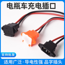 電動車充電口 帶蓋充電插口兩輪 三輪車三豎充電座輸出線自動落蓋