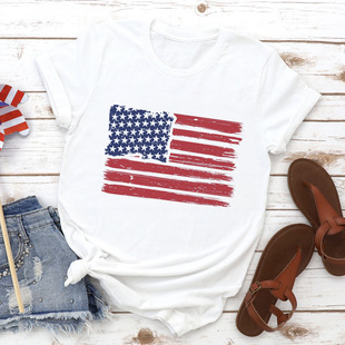 American Flag Graphic Print Fashion Women Tshirt 4th Of July