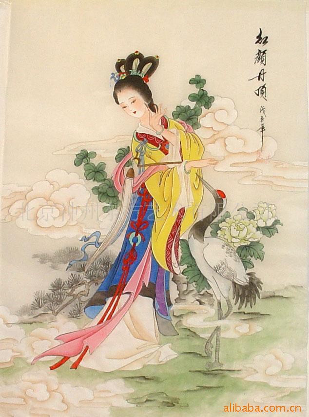 国画人物画工笔仕女 绢画神话人物飞天嫦娥菩萨麻姑