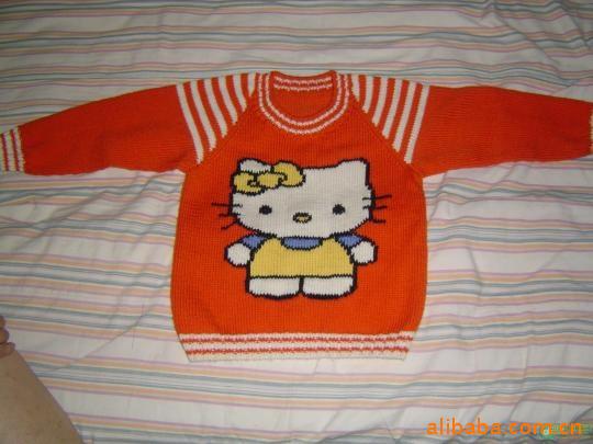 <em>手工编织卡通</em>猫<em>图案儿童毛衣</em> 猫咪新款工艺品