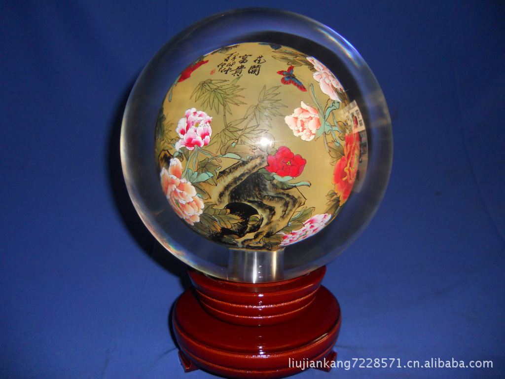 高档内画水晶(对联式)屏风*精细狮子图*400x180x40mm