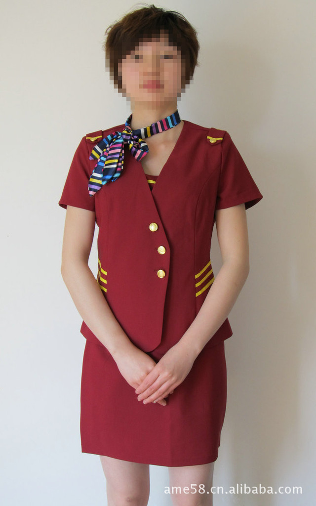 夏季酒店服务员 饭店工作服 女装红色裙子