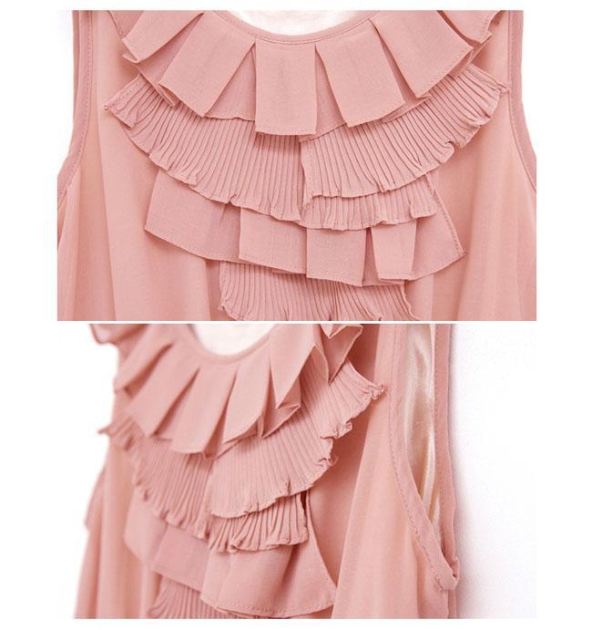 韩版知性淑女弓字褶收腰雪纺连衣裙 日韩女装代理代销一件代发货