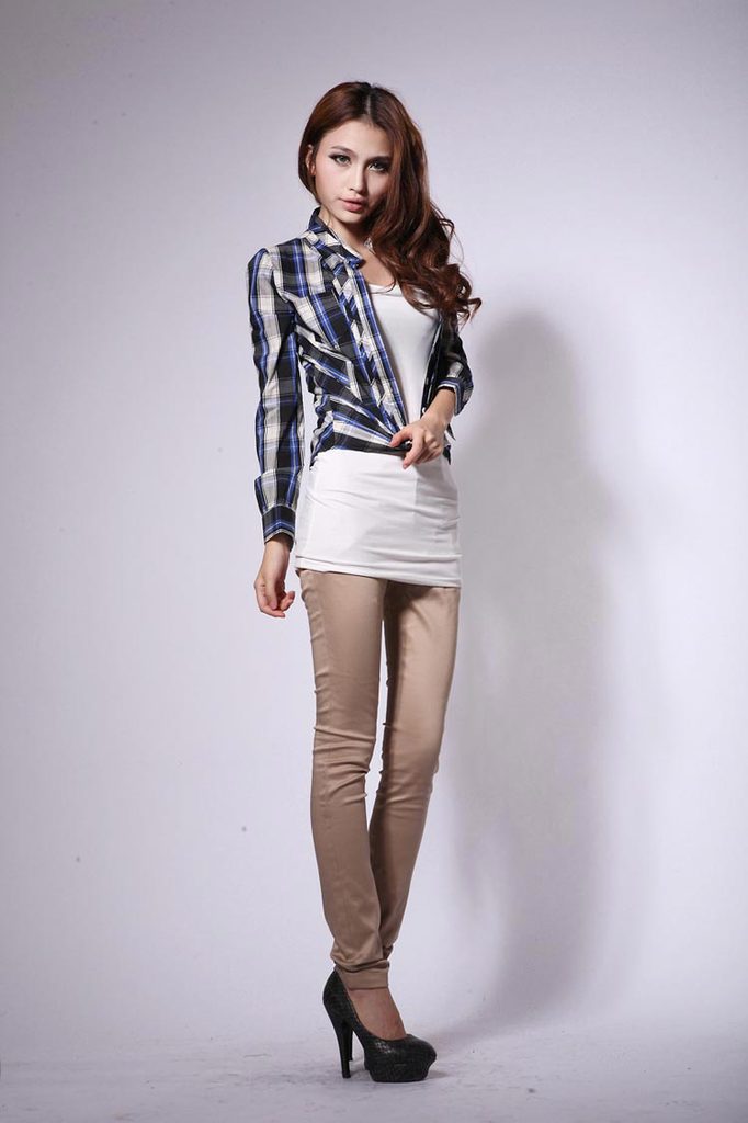 2011秋装新款 欧美 英伦复古立领修身 格子衬衫