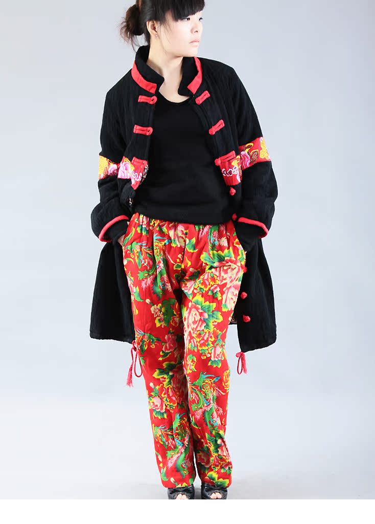 新款冬装必备民族风加厚被面花棉裤长裤红k036