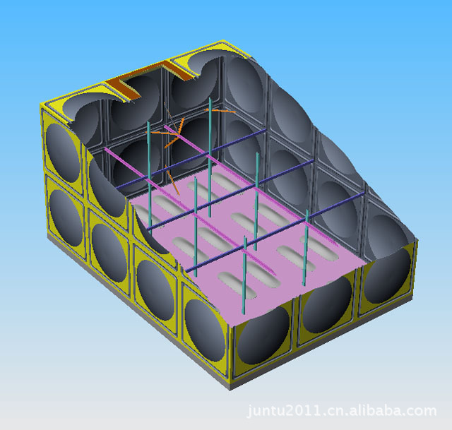 &nbsp;&nbsp;&nbsp; 不锈钢水箱内部结构示意图:水箱内部拉筋呈井字状