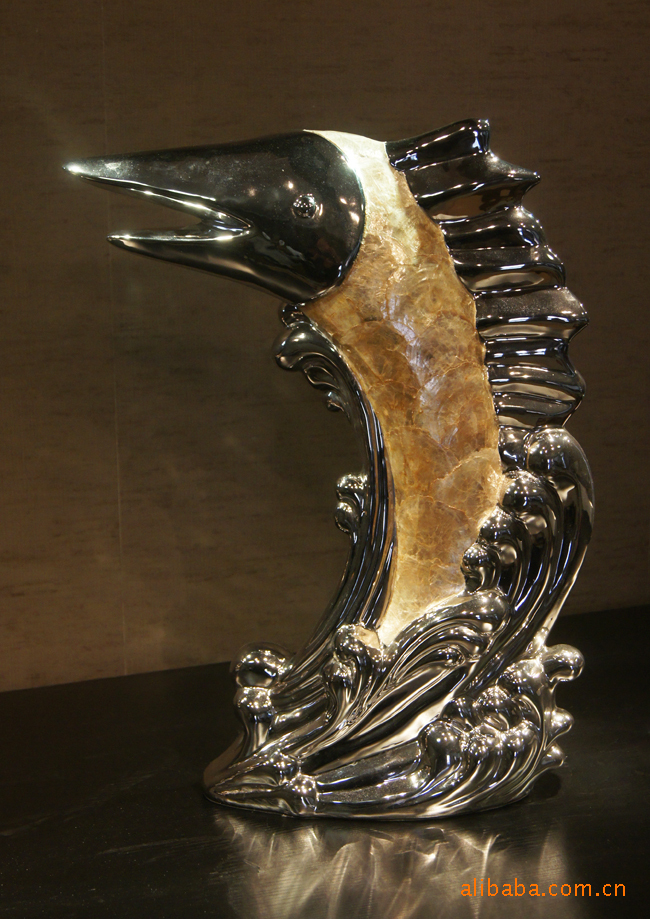 陶瓷贝壳 鱼造型摆件 创意礼品 家居饰品 海浪 外贸工艺品 跳跃