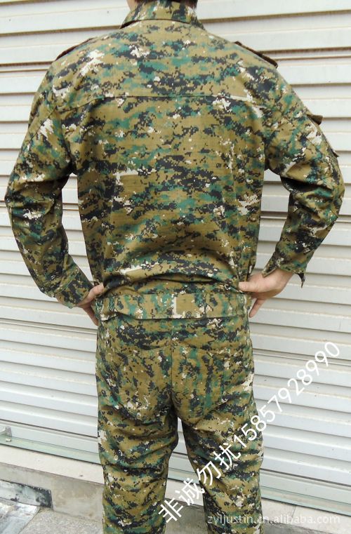 【厂家直销】黄电子耐磨长袖翻领长裤套装迷彩服