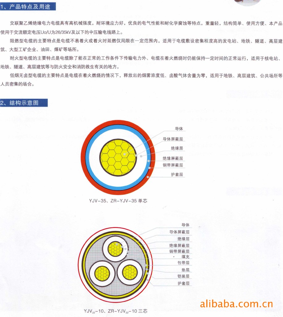 26/35kv及以下交联聚乙烯绝缘电力电缆yjv,yjlv,yjv22