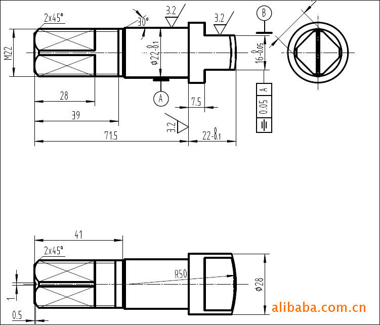 不锈钢316-四对边m22球阀阀杆-astm a276 type316