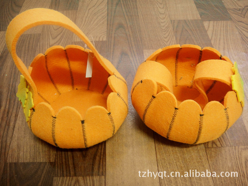 供应南瓜无纺布手袋,毛毡篮子,毛毡包,无纺布装饰品,布艺花篮
