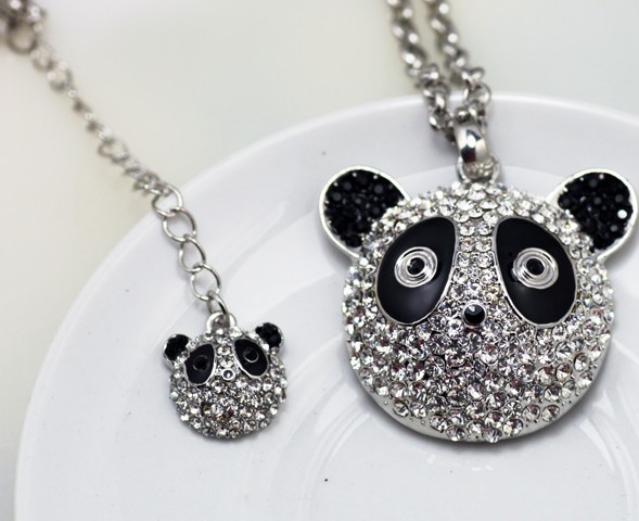 1931 超可爱满钻熊猫双头项链