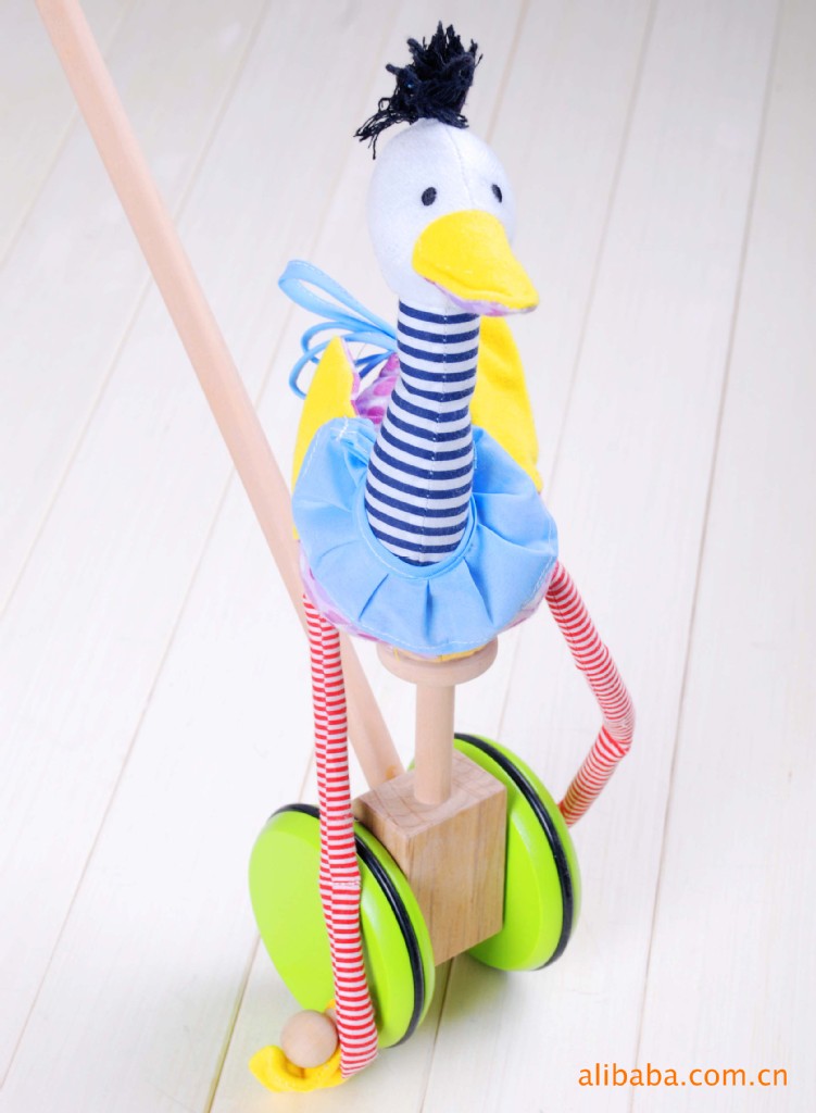 益智玩具木制玩具优木正品早教环保益智玩具鸵鸟推车#1016 89.00,42.