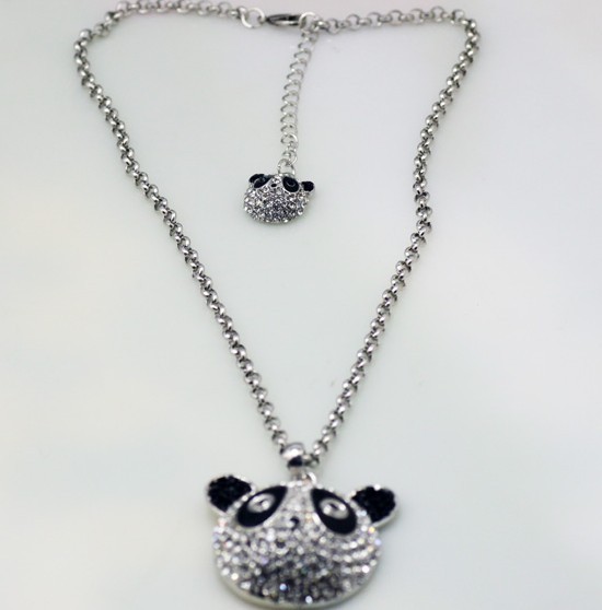 1931 超可爱满钻熊猫双头项链