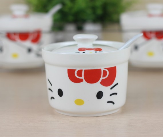 可爱厨房用品热销味精盐储物罐/卡通/hellokitty系列调味罐(配勺)