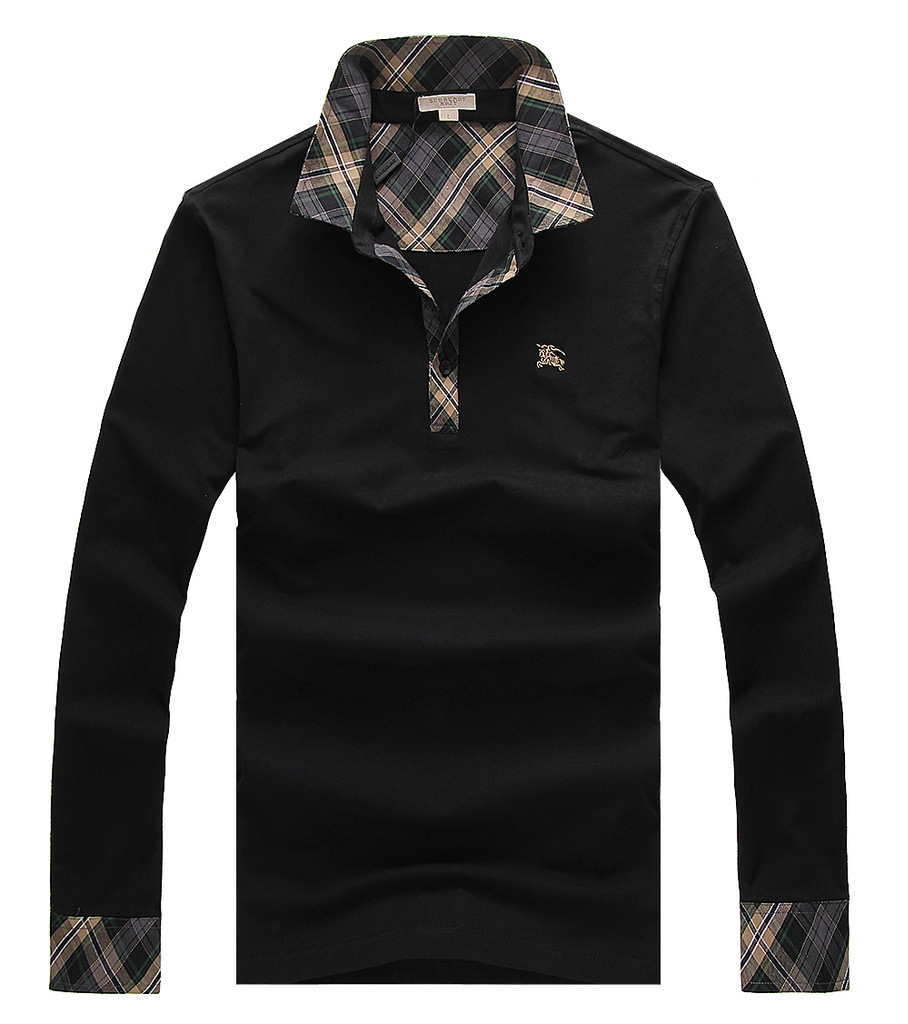 新款男装polo衫 男式巴宝莉格纹领长袖t恤 秋装 长袖polo衫