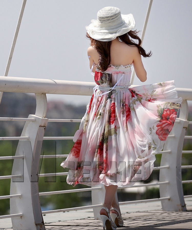 波西米亚长裙 不规则大裙摆半身裙 沙滩裙雪纺两穿连衣裙8183# 73.